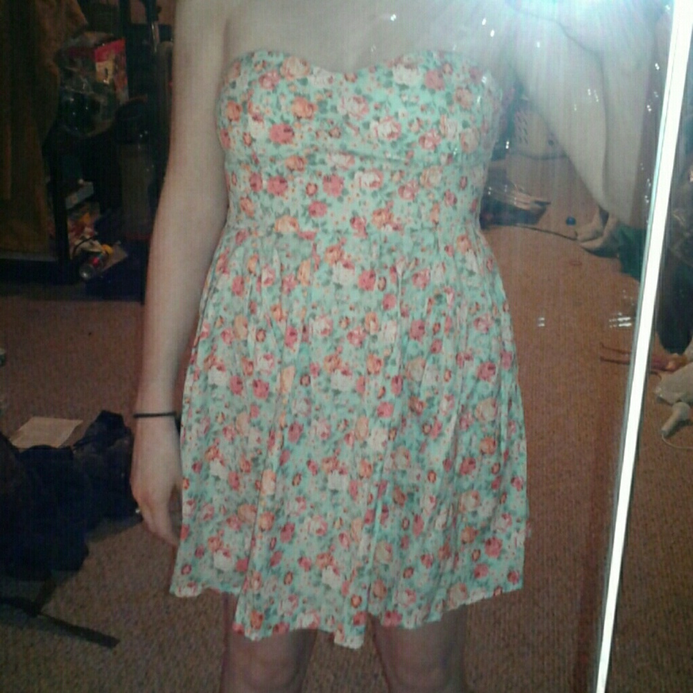 Strapless Floral Print Dress